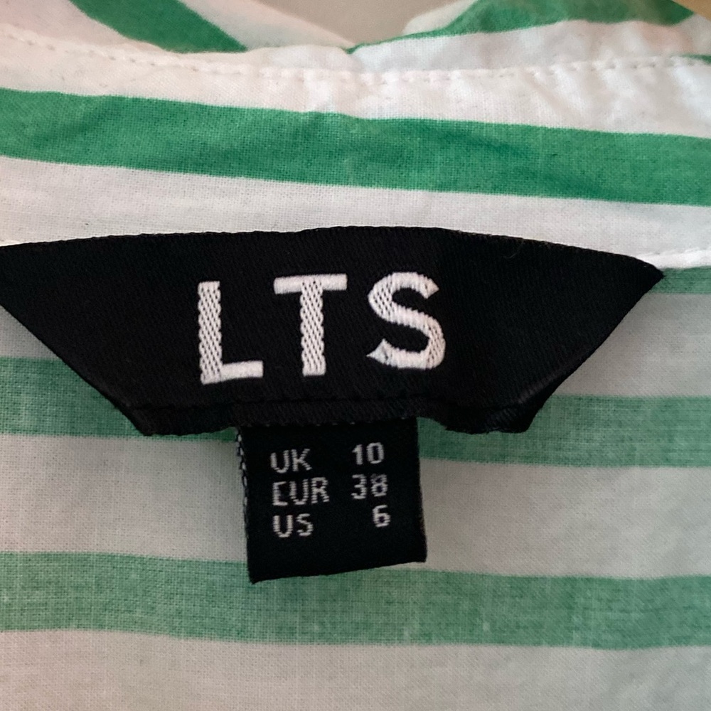 LTS | Size 6 Apple Green Stripe Oversized Cotton Long Sleeve Shirt - Picture 6 of 9
